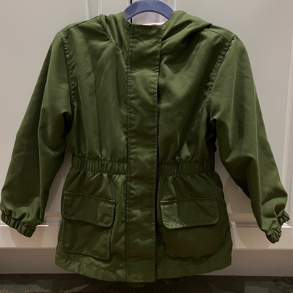 Wonder Nation Girl’s Hooded Coat - Army Green w/ Pink Lining, Size 5